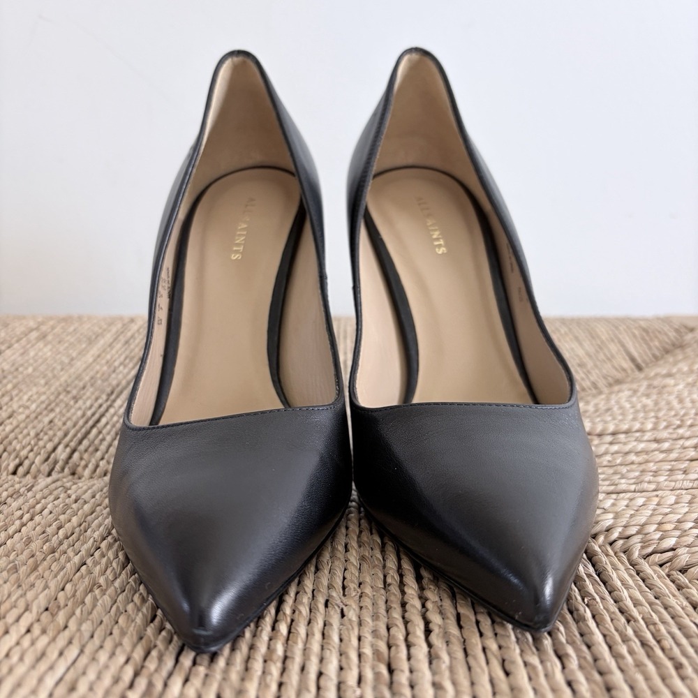 AllSaints Nova Court Pointed Toe High Heel Leather Pumps Black EU 36 /‎ US 6 - Picture 2 of 8
